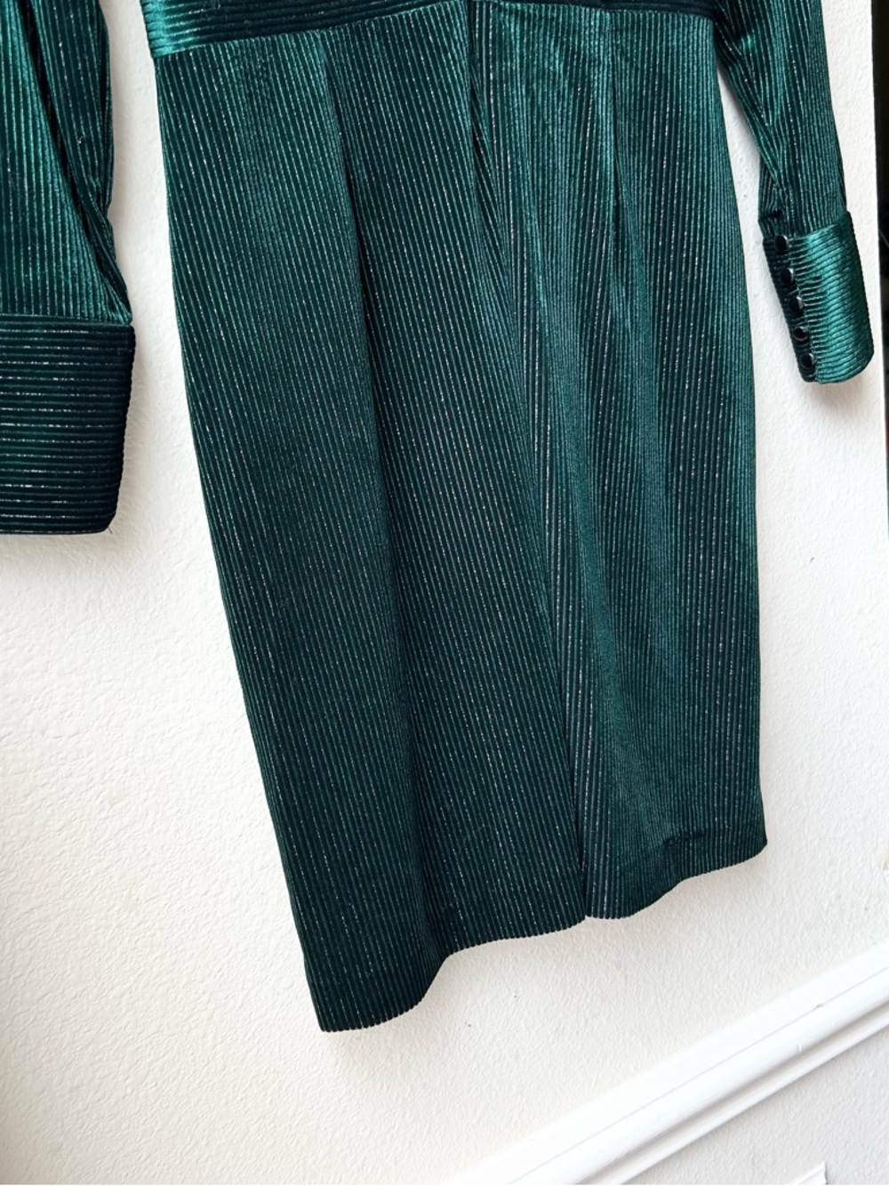 Mark + James Badgley Mischka Green Metallic Velvet V Neck Stripe Mini Dress Sz 4 - Picture 12 of 15